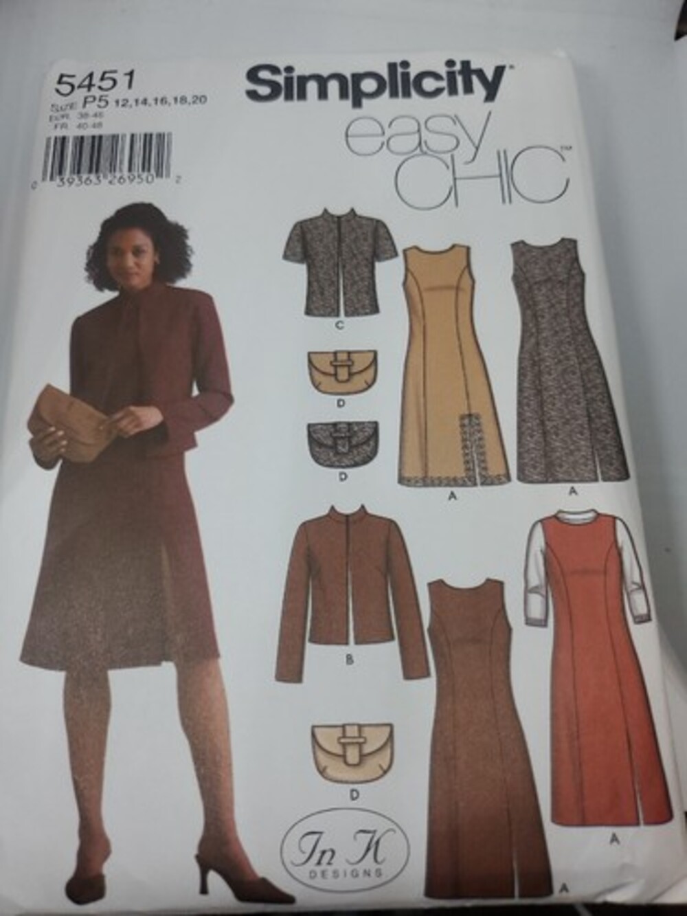 Simplicity 5451 | Women Dress Jumper Lined Jacket & Purse Sewing Pattern 12-20